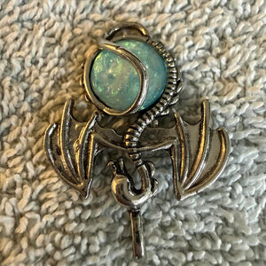 Women's Silver Dragon Brooch with Blue Stone